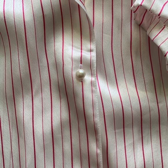 Vintage Gold Label Victoria’s Secret Button Front Nightgown White & Pink Striped - Picture 3 of 5